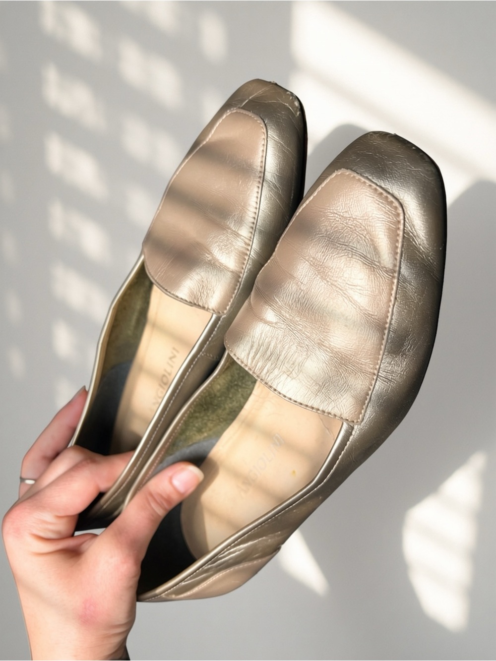 Vintage Enzo Angiolini Liberty Metallic Gold Leather Loafers Flat Shoes Size 9M